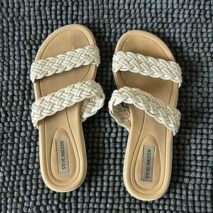 Steve Madden Sandals Cream Tan Woven Double Strap